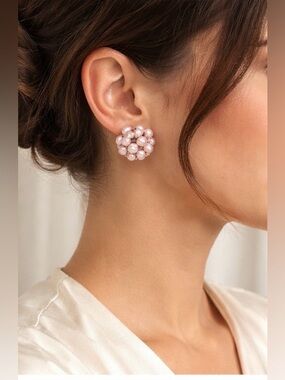 💕Vintage Pink Pearl Cluster Clip-On Earrings | Feminine Statement💕